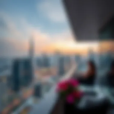 Stunning skyline view from a couple-friendly apartment balcony.