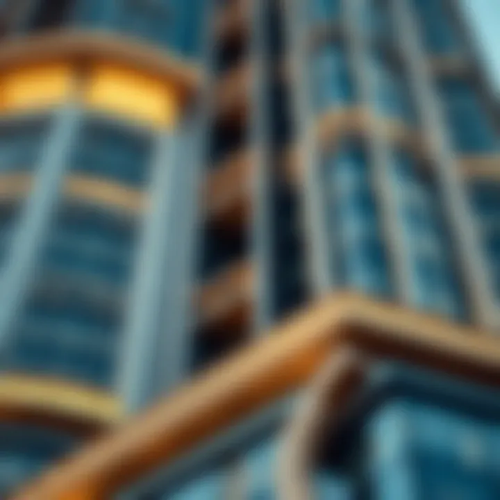 An architectural close-up of Emirates Towers highlighting intricate design elements