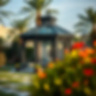 Vibrant Garden Setting with a Gazebo in Dubai A vibrant garden setting featuring a gazebo in Dubai