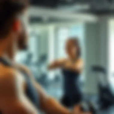 Personalized Fitness Guidance Personal trainer guiding a client in a workout session