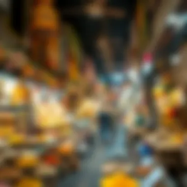 A traditional market showcasing vibrant spices and textiles